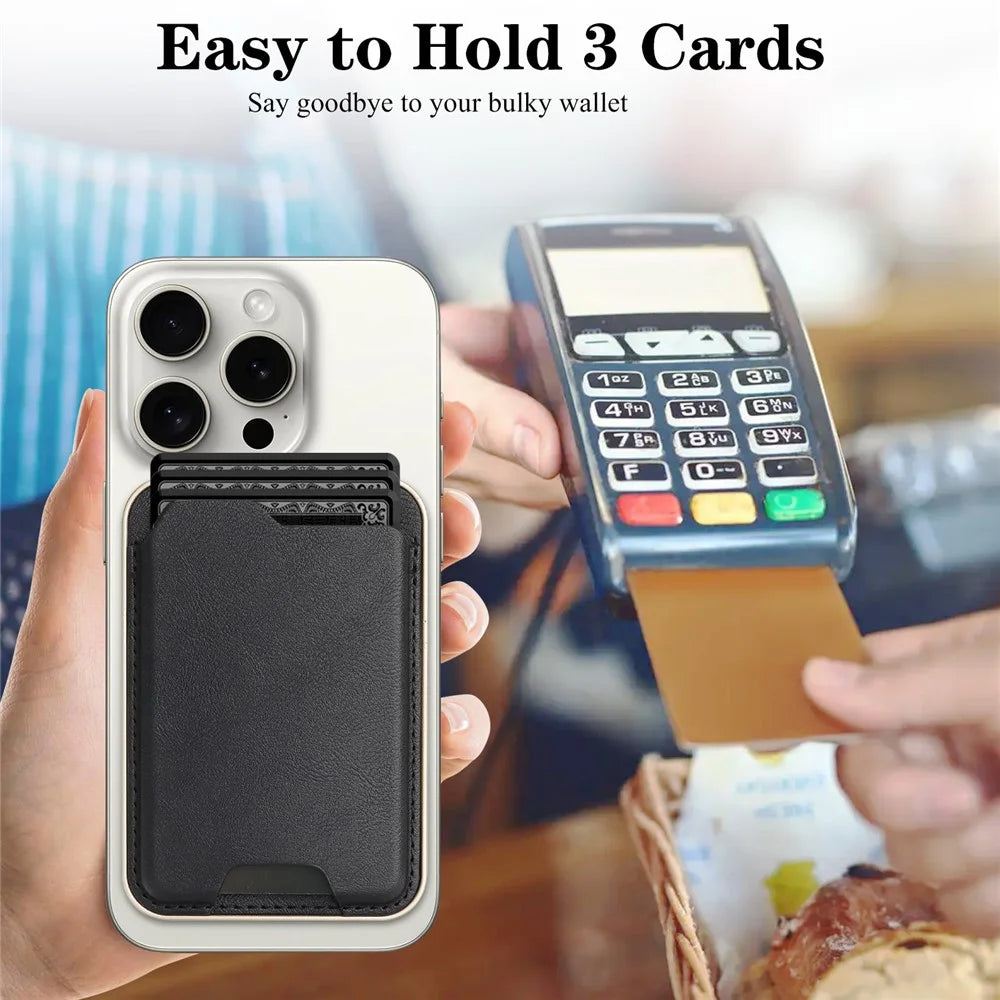 Ultra Thin PU Leather Magnetic Card Wallet Card Holder Compatible with MagSafe Devices - Black - 6