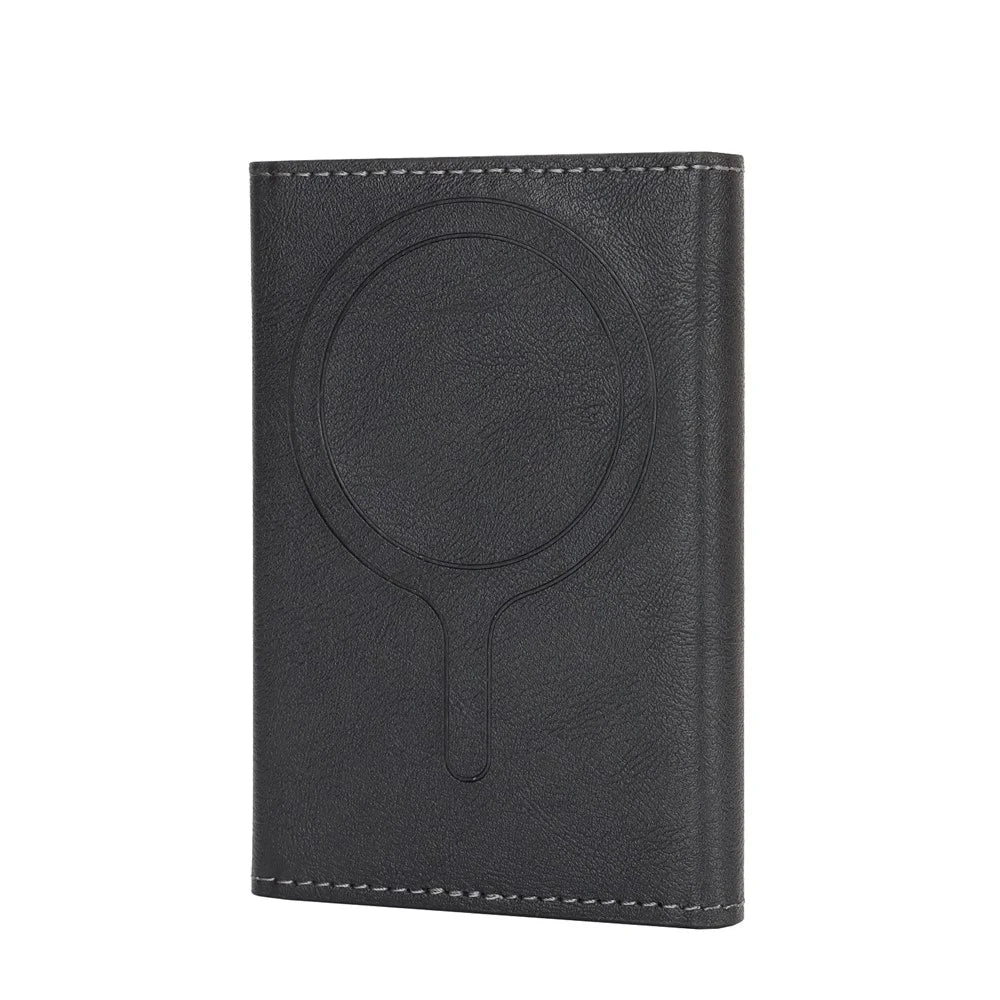 Magnetic Card Holder Tri-Fold PU Leather Wallet Stand Compatible with MagSafe - Black - 7