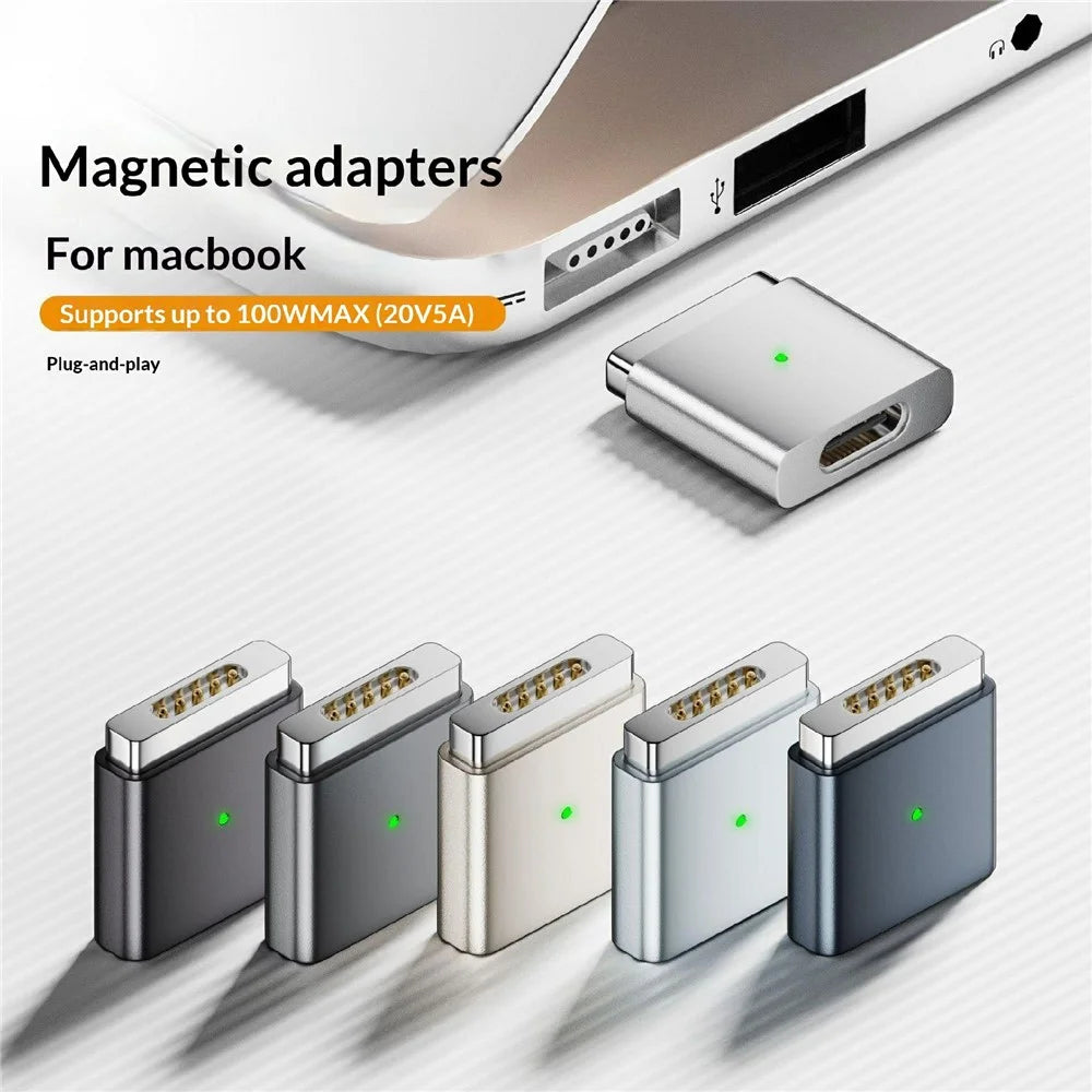 AP2-100T Type-C Female to Compatible with MagSafe 2 Male Magnetic Charging Adapter 100W PD Fast Charging Converter for MacBook Pro / Air (2012-2015) - Black - 2