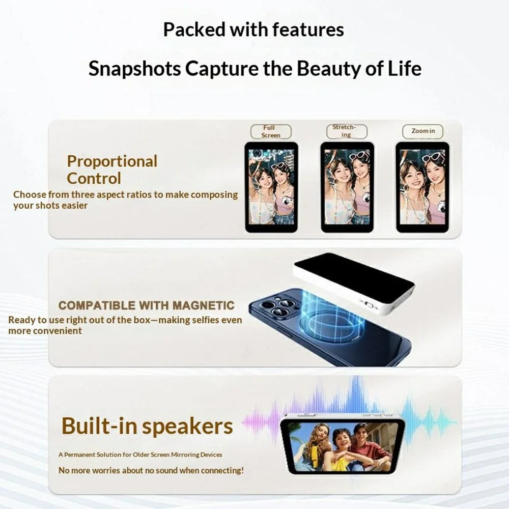 VQVP Magnetic Selfie Monitor Wireless Phone Rear Camera Selfie Screen for Vlog Live Streaming - Black - 3