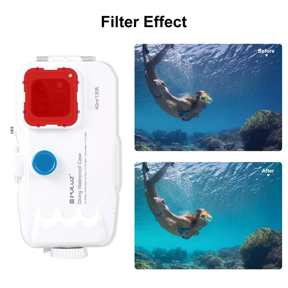PULUZ PU9116W For iPhone 15 Pro Max / 15 Plus / 14 Plus / 14 Pro Max / 13 Pro Max / 12 Pro Max / 11 Pro Max Waterproof Case 40m / 130ft Underwater PC+Glass Phone Cover (Upgraded Version) - 4