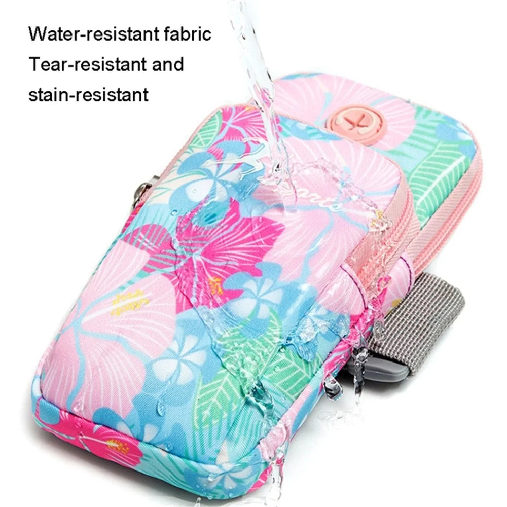 18 x 9cm Arm Band Elastic Phone Holder Flower Pattern Small Item Storage Bag Armband Cell Phones Pouch (Size: L) - Brilliant Purple - 2