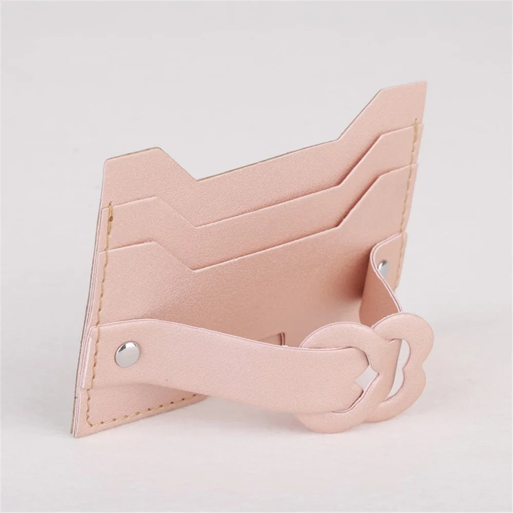 MRC04 Stick-On Phone Card Holder Leather Card Pouch with Heart Kickstand - Pink - 2