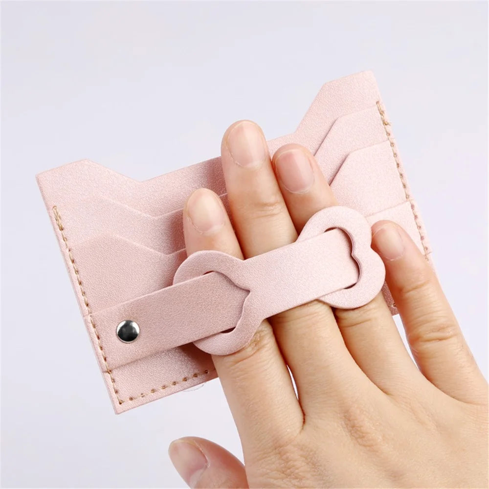 MRC04 Stick-On Phone Card Holder Leather Card Pouch with Heart Kickstand - Pink - 6