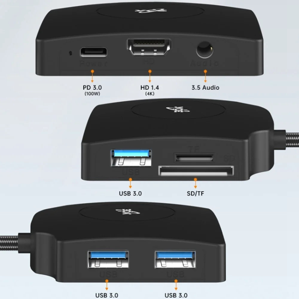 YCE-Z70A Type-C to USB3.0 3.5mm PD 3.0 Charging Hub HD Video Capture Card SD TF Card Reader - 5