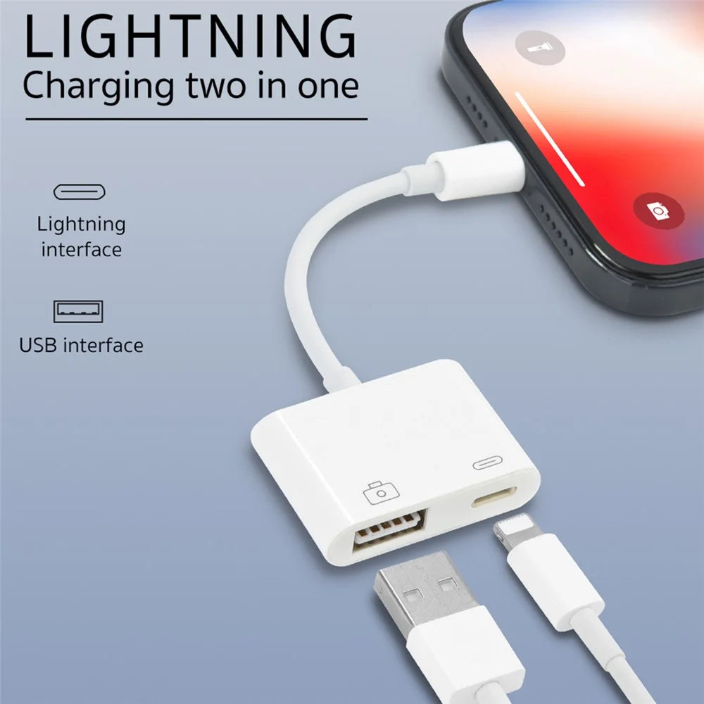 COTECI 33011 iP (5-14) USB OTG Adapter 2-in-1 Male to USB Female Adapter Charger Cable for iPhone iPad Camera U Disk - 2