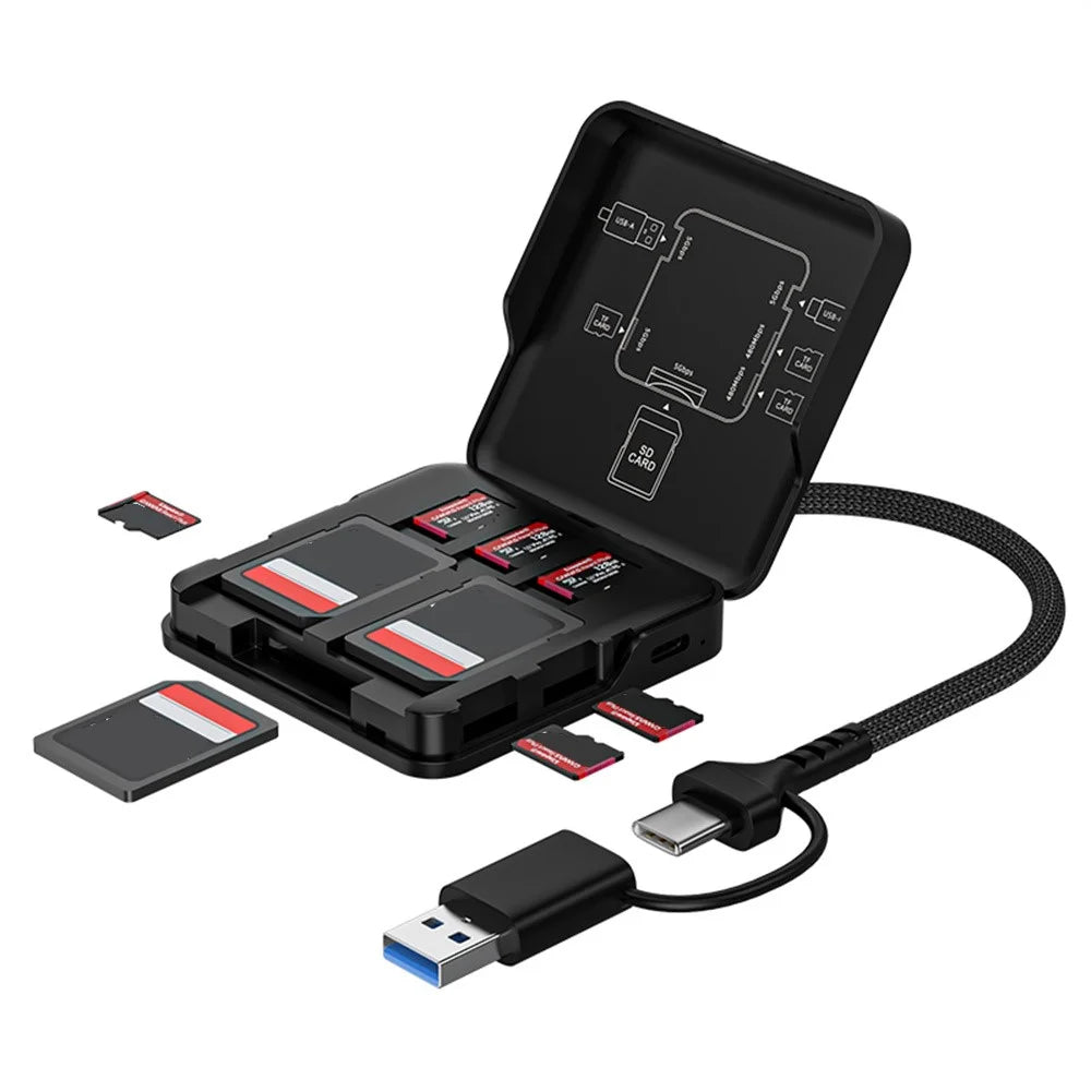 ADS-319 Portable Multifunctional Card Reader Storage Case USB-C / USB 3.0 5Gbps High Speed Data Transfer Adapter for SD TF Cards - Black - 3