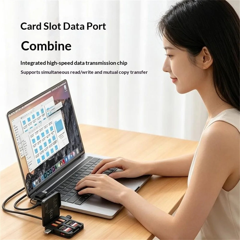 ADS-319 Portable Multifunctional Card Reader Storage Case USB-C / USB 3.0 5Gbps High Speed Data Transfer Adapter for SD TF Cards - Black - 6