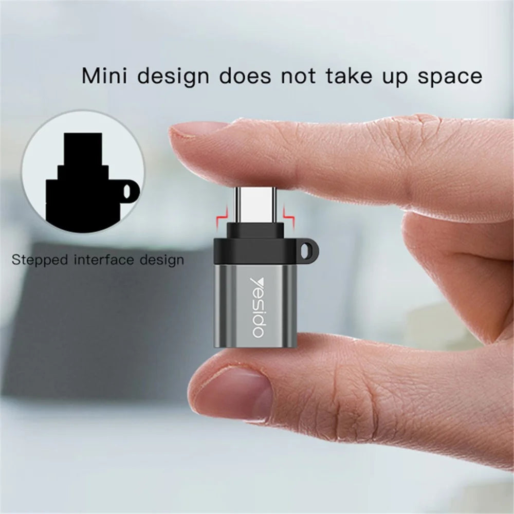 YESIDO GS06 Portable Type-C to USB OTG Connector Adapter with Keychain - Black - 6