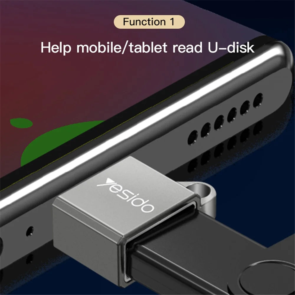 YESIDO GS08 Zinc Alloy Mini Type-C to USB OTG Connector Adapter with Keychain - 3