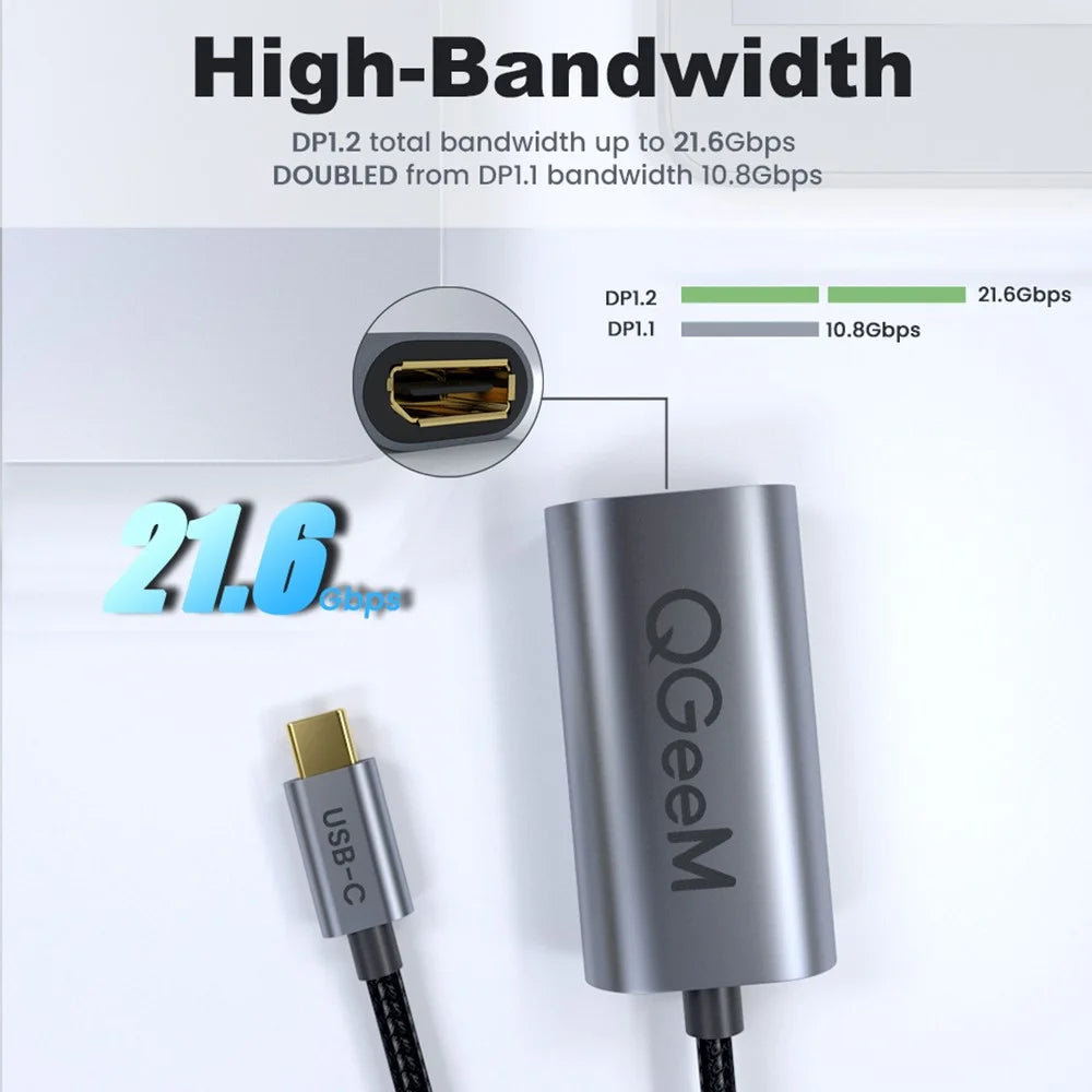 QGEEM QG-UA06 USB C to DP Female 4K/60Hz Thunderbolt3 to Displayport Cable Adapter - 3