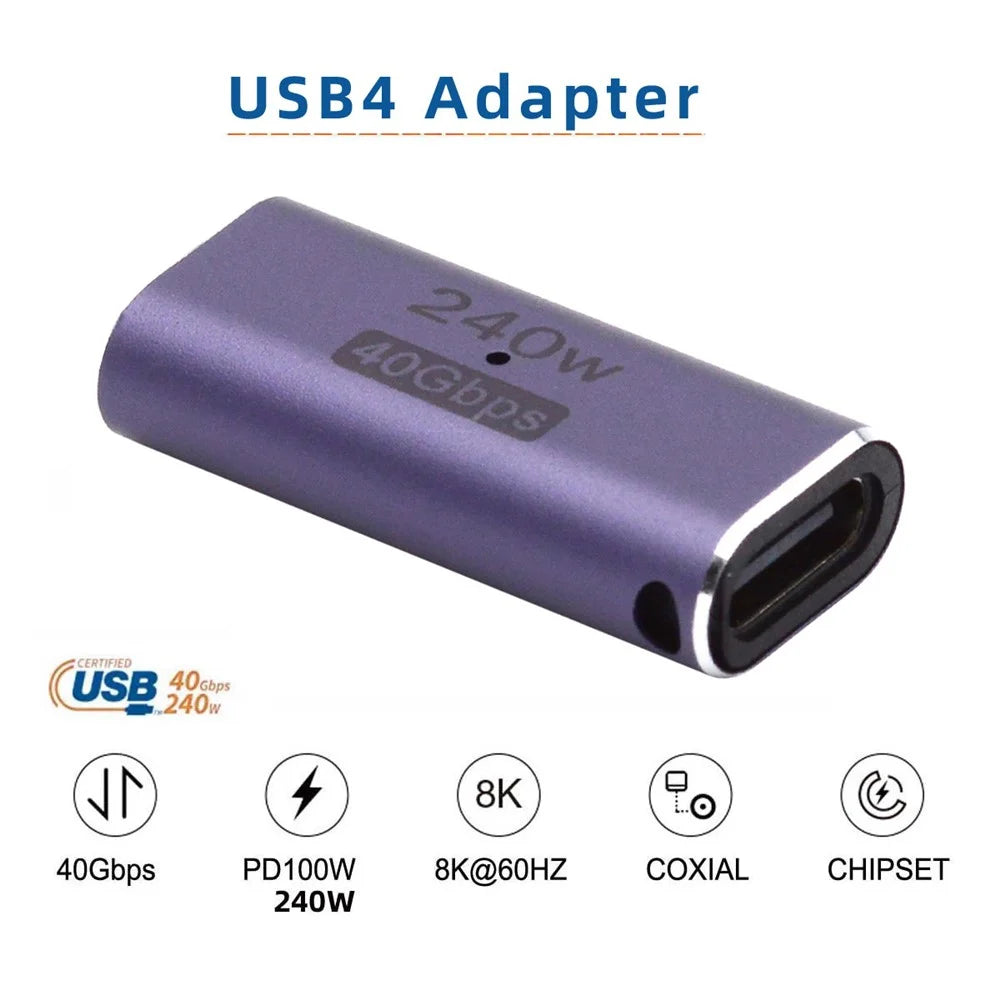 240W 40Gbps Type-C Female to Female Straight Mini Adapter Converter Support 8K Audio Transmission - 5