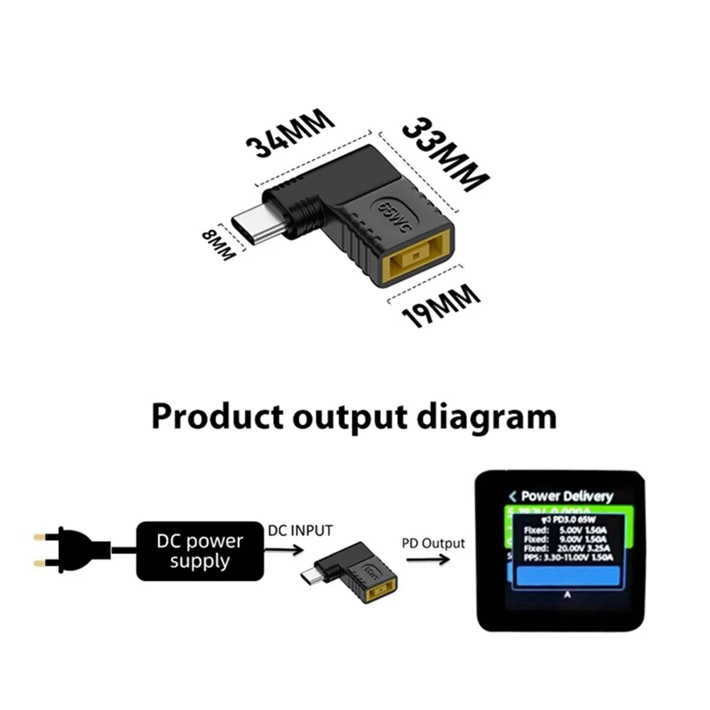 65W DC Square to USB Type-C PD Power Adapter Female to Male Converter for Mobile Phone / Tablet / Laptop - 4