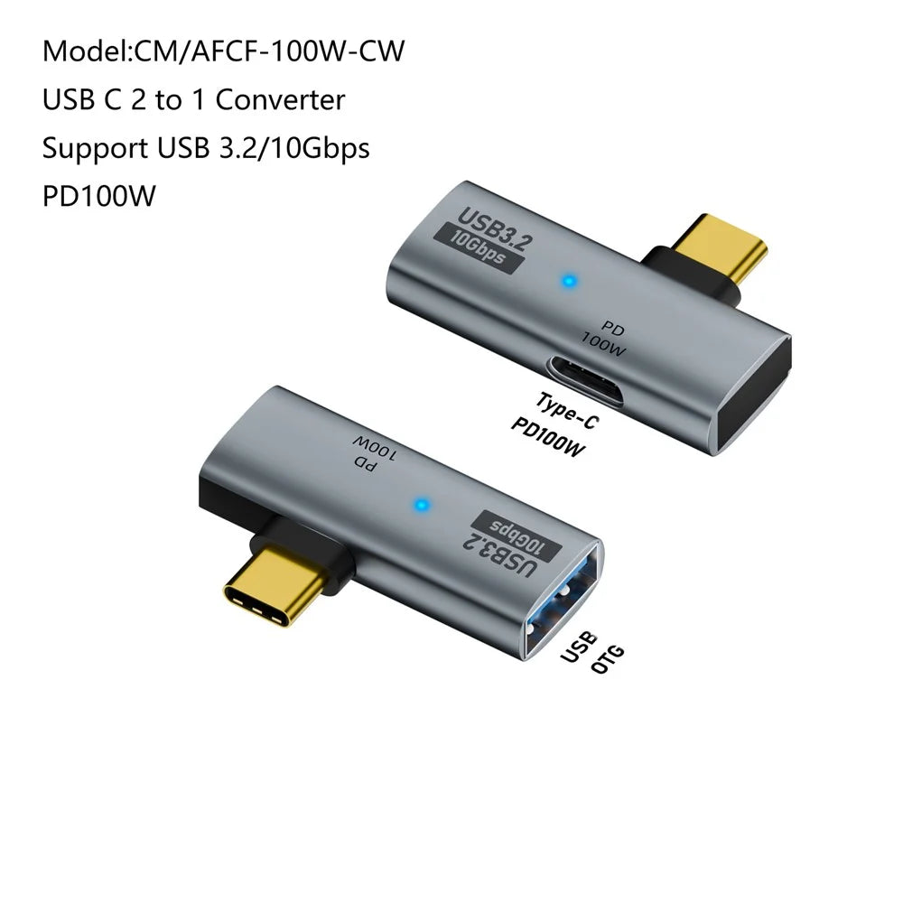 USB 3.2 Adapter Type-C to USB-A / USB-C Adapter 10Gbps OTG USB-C 2 to 1 Converter with PD 100W Charge - 5