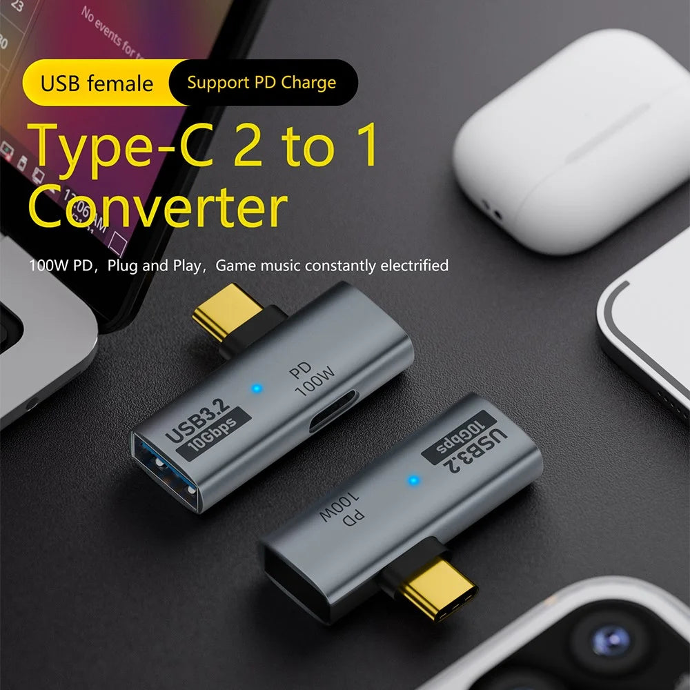 USB 3.2 Adapter Type-C to USB-A / USB-C Adapter 10Gbps OTG USB-C 2 to 1 Converter with PD 100W Charge - 6