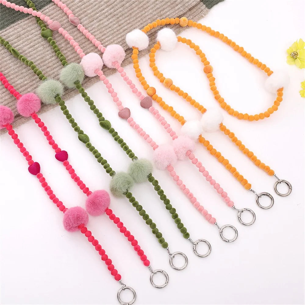 Plant Velvet Beaded Phone Lanyard Stylish Crossbody Chain for Phone Case - Rose - 3