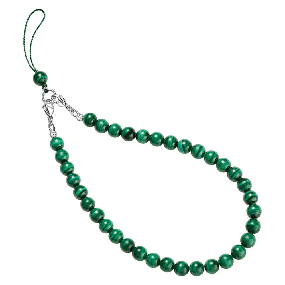YISIXICI SJL0021 8mm Round Bead Phone Lanyard Malachite Charm Wrist Strap - 2