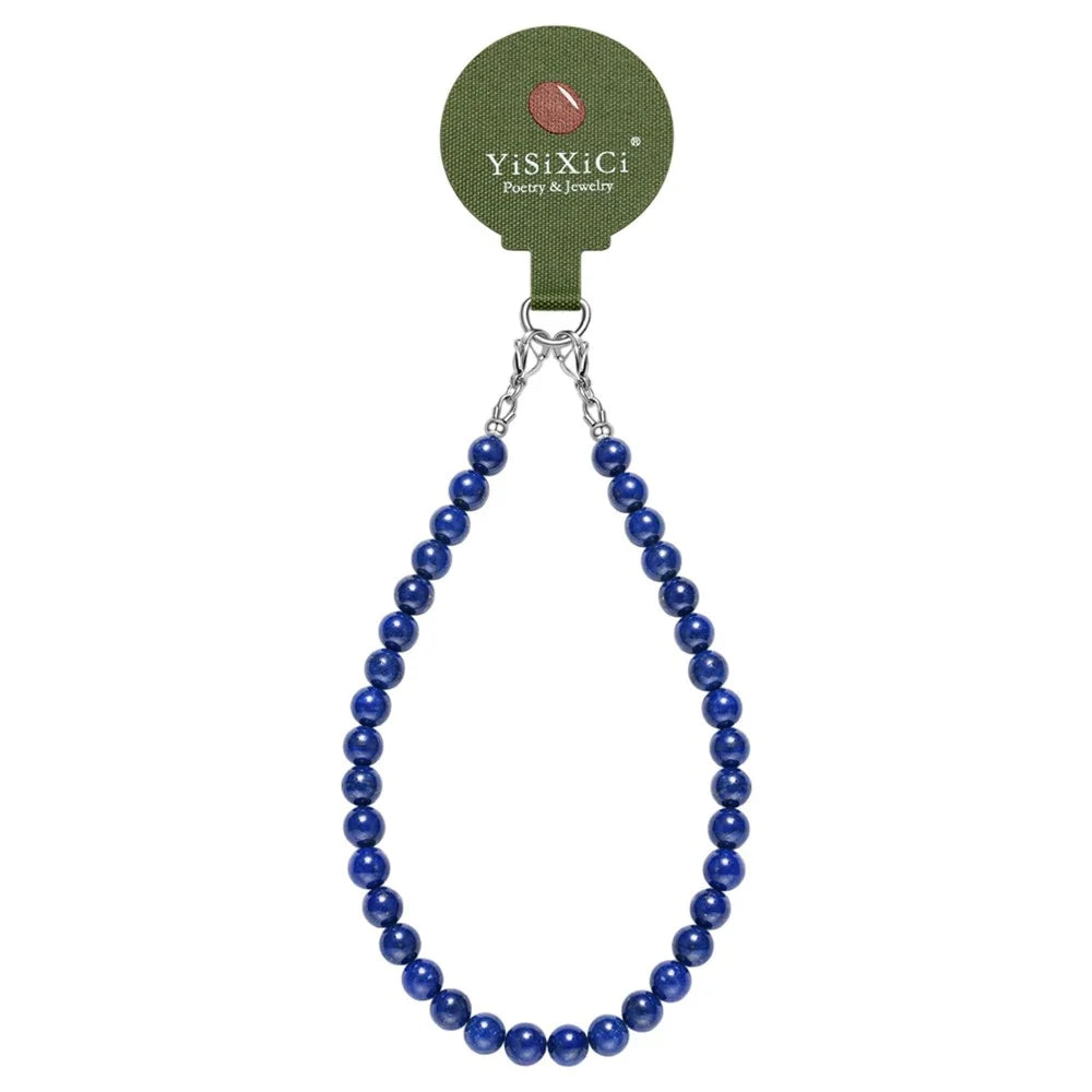 YISIXICI SJL0023 8mm Round Bead Phone Lanyard Lapis Lazuli Charm Cellphone Hand Strap - 1