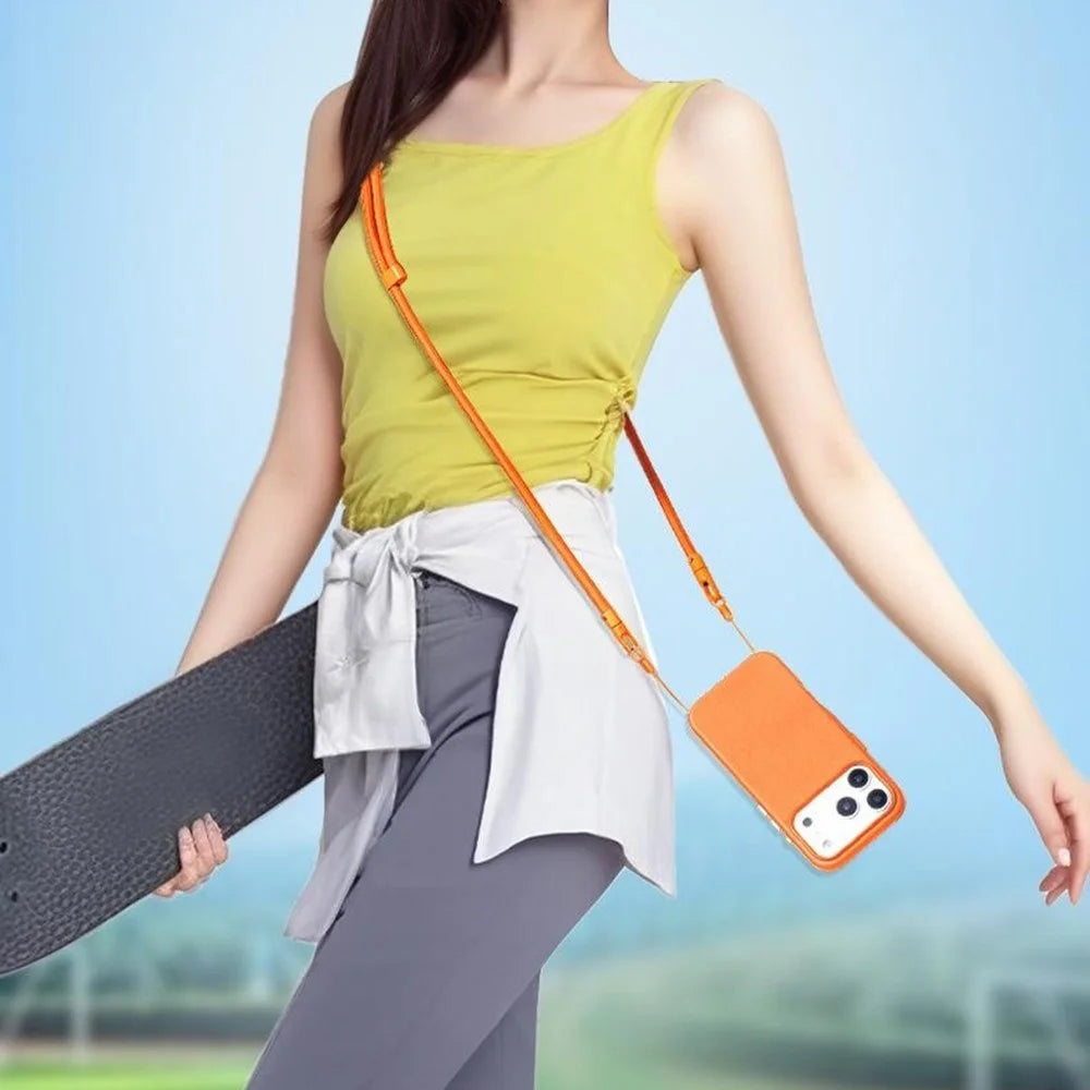 For iPhone 17 Case Crossbody Strap Adjustable Neck Lanyard Dual Buckle Slim Hanging Rope - Orange - 4