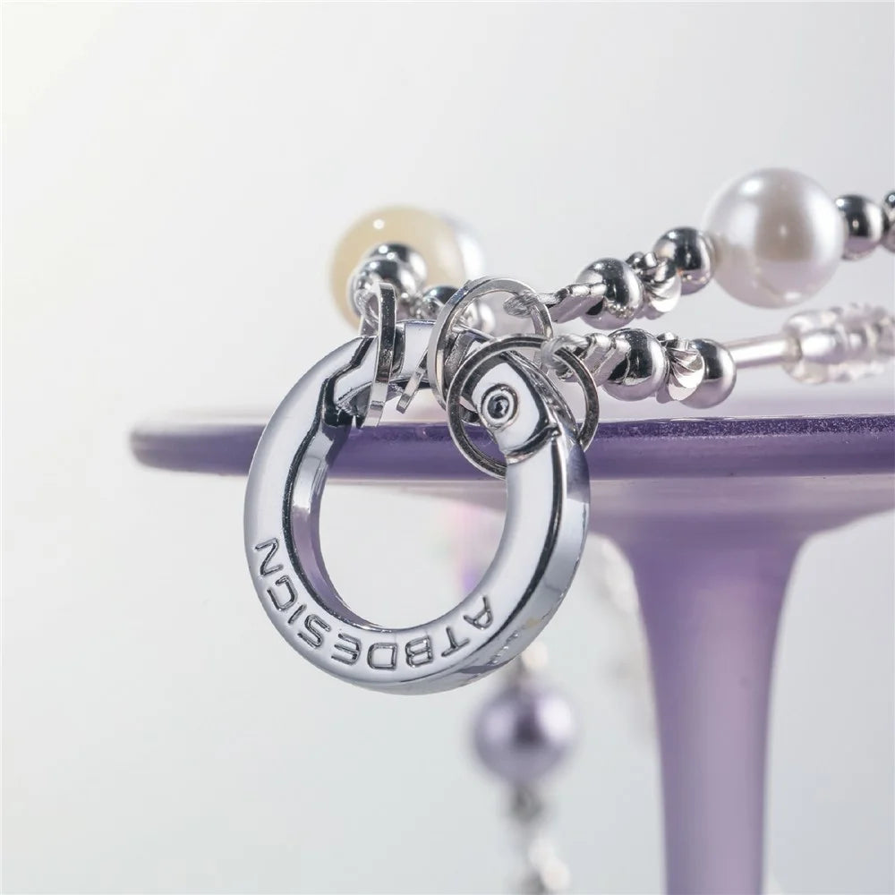 YUNSE SAB011 Double Layer Phone Chain Elegant Purple Crystal Pearl Lanyard 30-34cm Stylish Accessory - 5