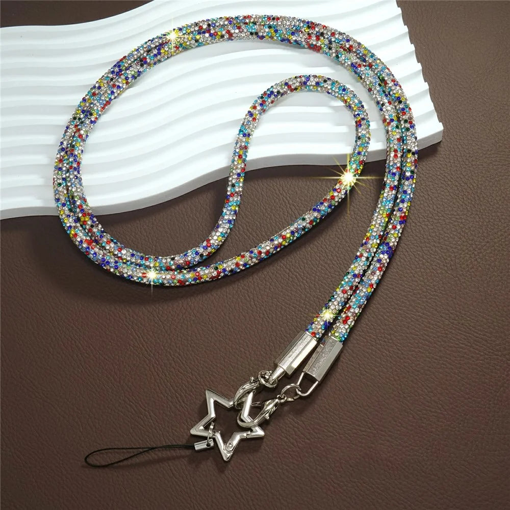 Phone Crossbody Neck Strap Crystal Rhinestone Star Charm Lanyard with Full Rhinestone - Multi-color - 1