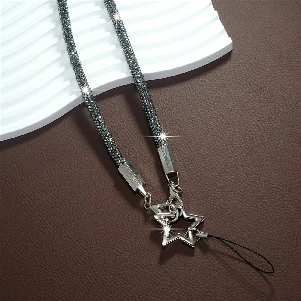 Phone Crossbody Neck Strap Crystal Rhinestone Star Charm Lanyard with Full Rhinestone - Multi-color - 2