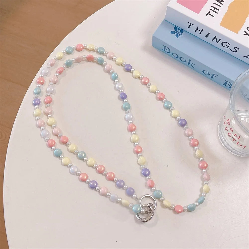 120cm Length Colorful Beaded Phone Chain Lanyard Strap Crossbody Lanyard Candy Color Faux Pearls String Phone Neck Strap - 1