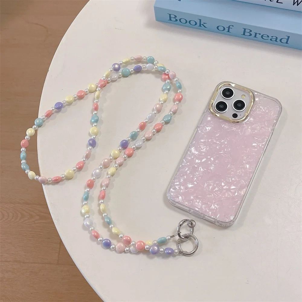 120cm Length Colorful Beaded Phone Chain Lanyard Strap Crossbody Lanyard Candy Color Faux Pearls String Phone Neck Strap - 3