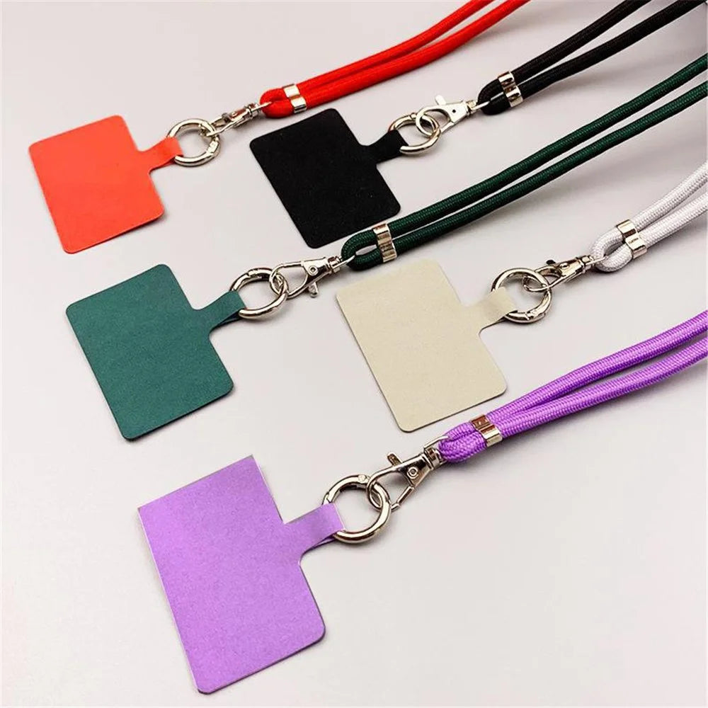 Polyester Phone Lanyard Adjustable 5mm Neck Strap Crossbody Cell Phone Strap with Patch - Black - 5