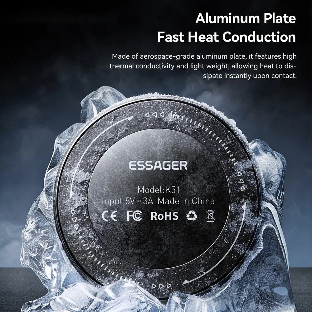 ESSAGER K51 Magnetic Digital Display Phone Cooler RGB Lighting Gaming TEC Cooling Fan Radiator for Smartphone - Black - 7