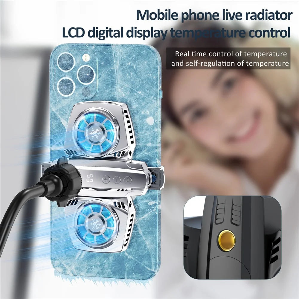 K4 Mobile Phone Radiator Dual-core Cooling Fan Smartphone Live Streaming Gaming Heat Dissipation Cooler - Dark Grey - 3
