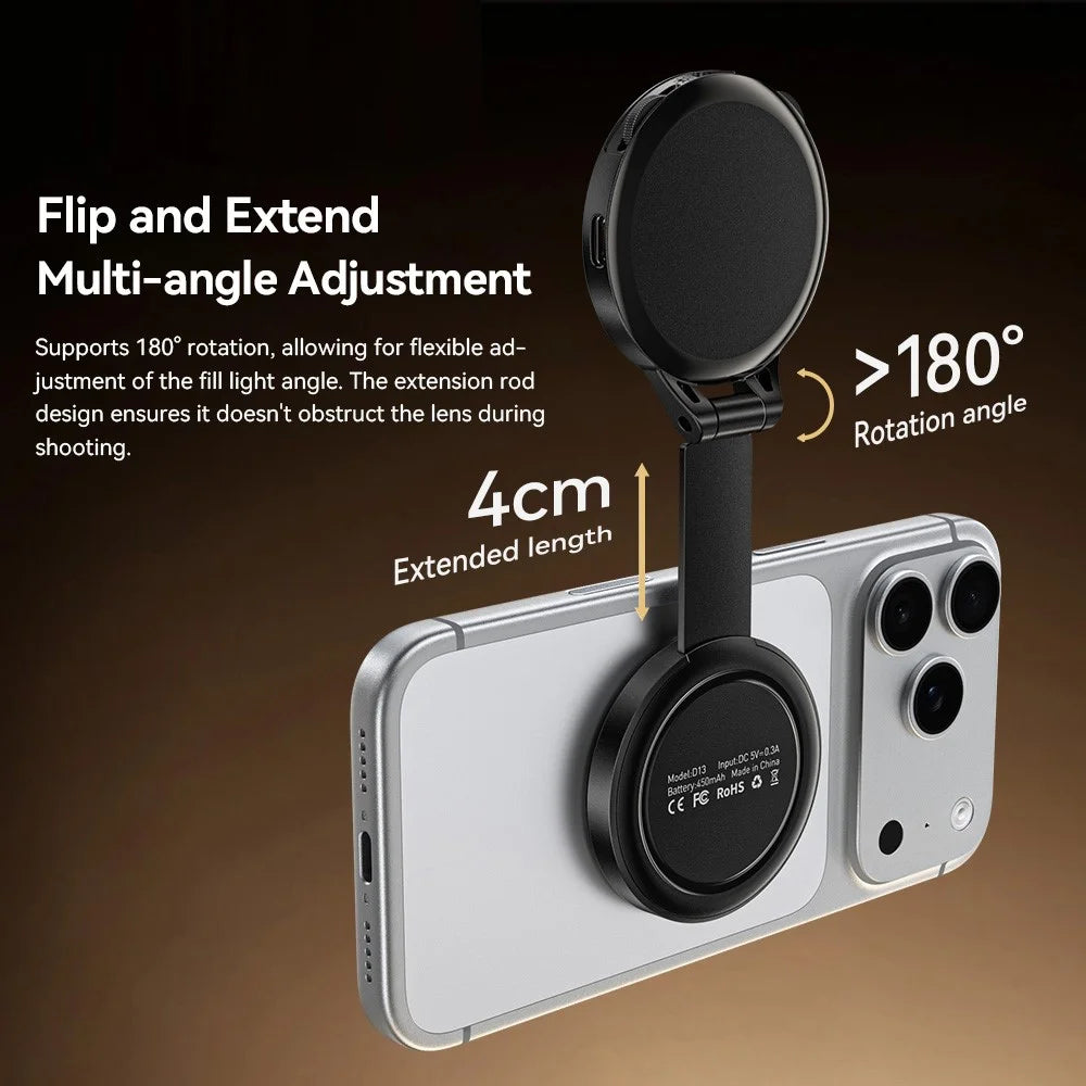 ESSAGER D13 Magnetic Multi-functional Pocket Fill Light Ring-Shaped Softbox Design 3-Color Temperature Adjustable Selfie Light for Photography - Black - 7