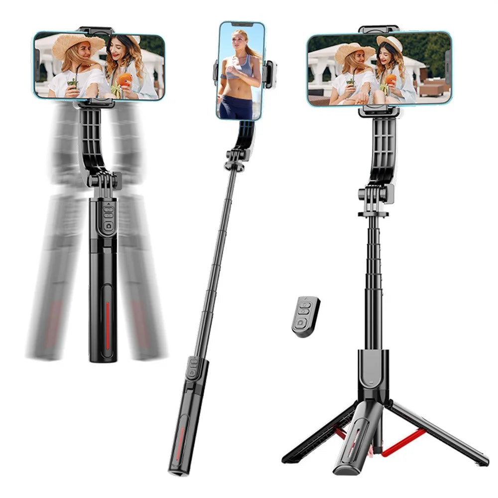 C08 Handheld Stabilizer with 1 Fill Light , Anti-Shake Gimbal Tripod Selfie Stick for Live Streaming - Black+Red - 2