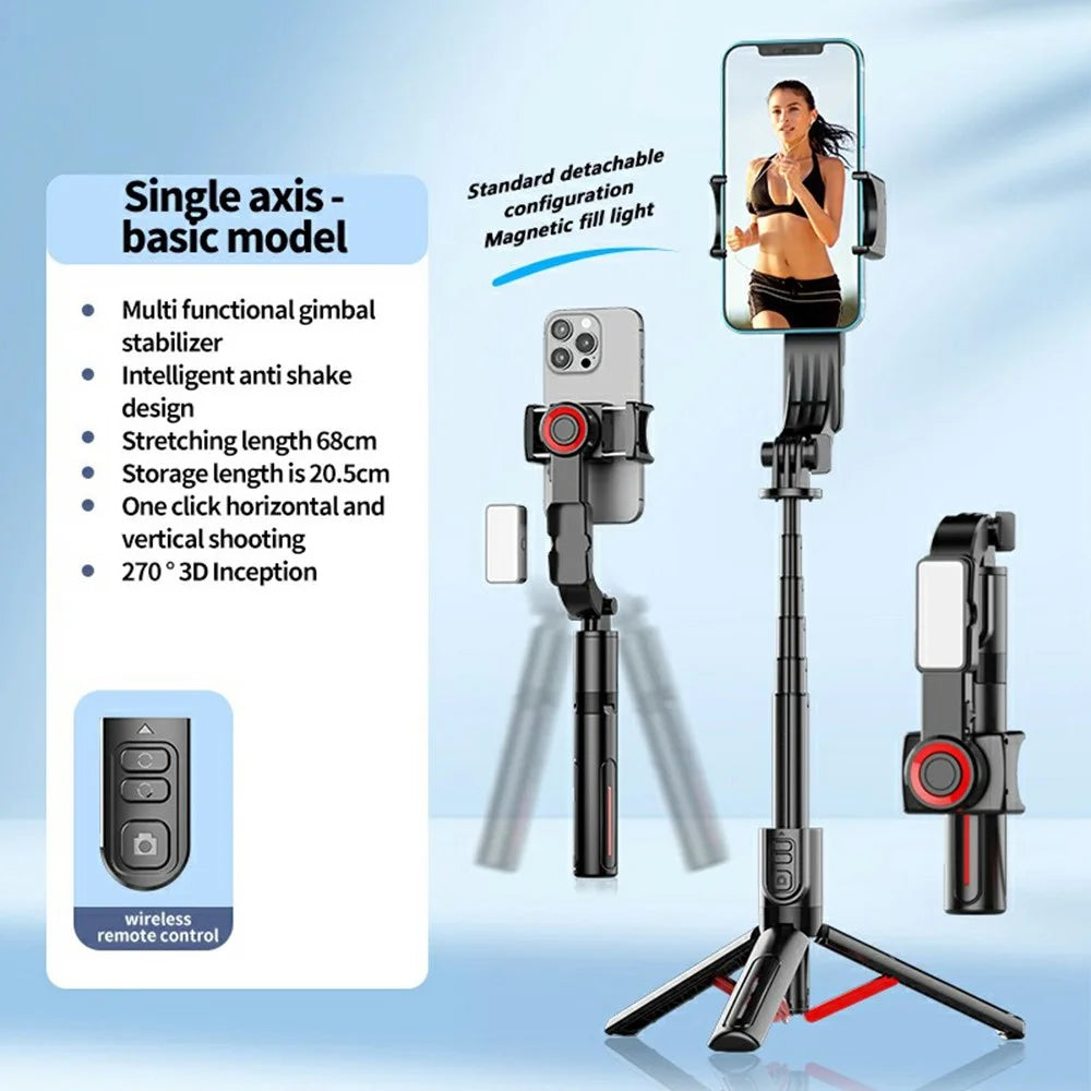C09 Multifunction Selfie Stick Gimbal Stabilizer for Smartphones Tripod Stand with Magnetic Fill Light - Red / Black - 2