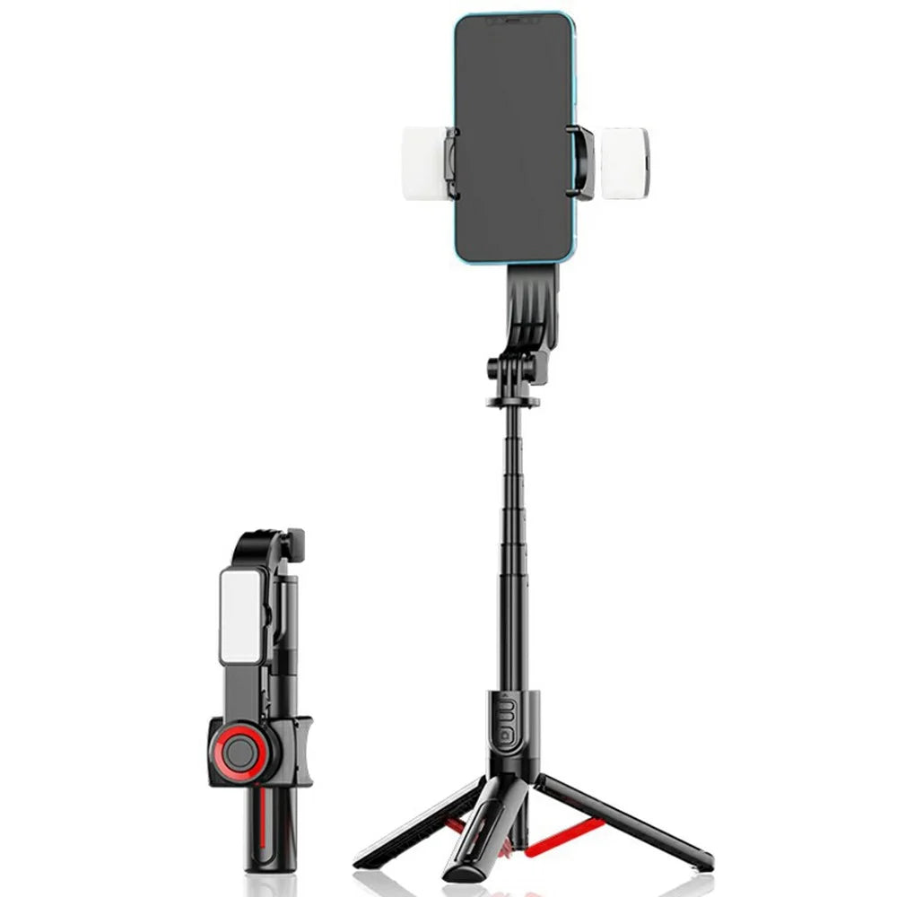 C09 Gimbal Stabilizer Selfie Stick with Dual Fill Light for Smartphones Anti Shake Single Axis Stabilizer - Red / Black - 1