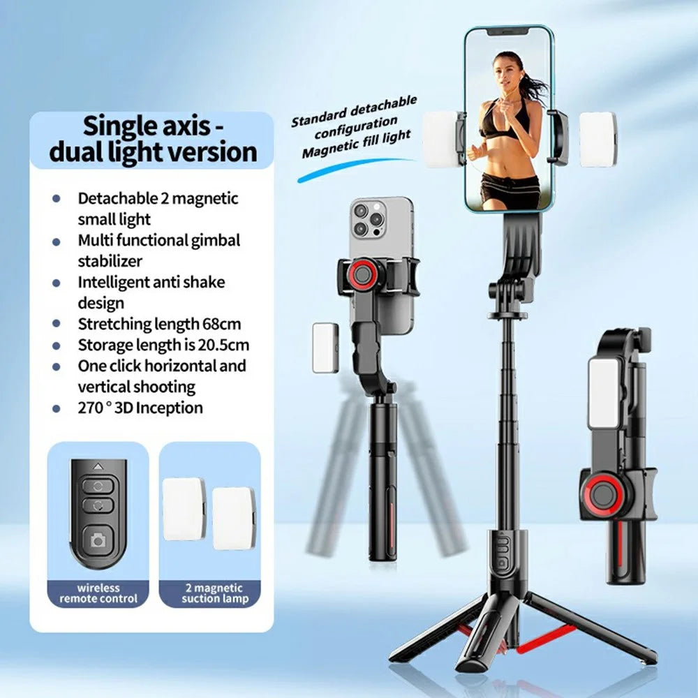 C09 Gimbal Stabilizer Selfie Stick with Dual Fill Light for Smartphones Anti Shake Single Axis Stabilizer - Red / Black - 2