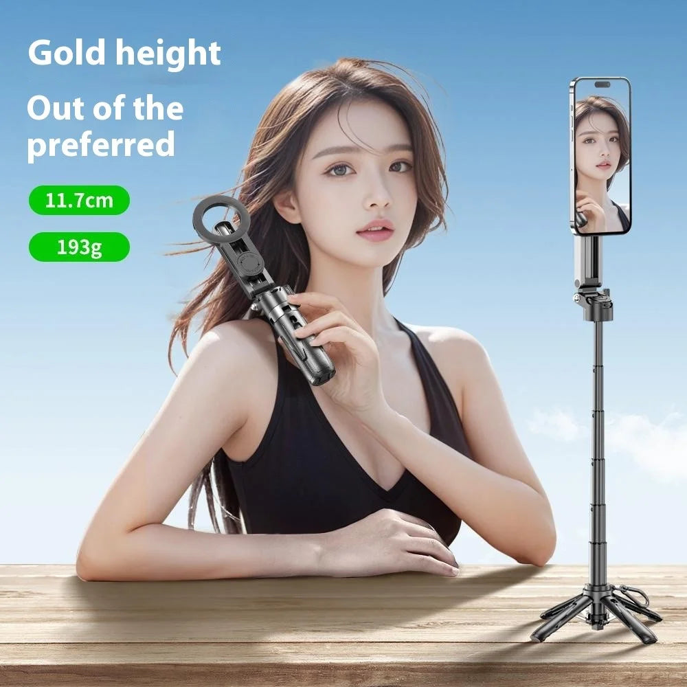 P15-C 2 In 1 Magnetic Phone Holder Telescopic Selfie Stick Portable Tripod Stand with Square Fill Light - Black - 3