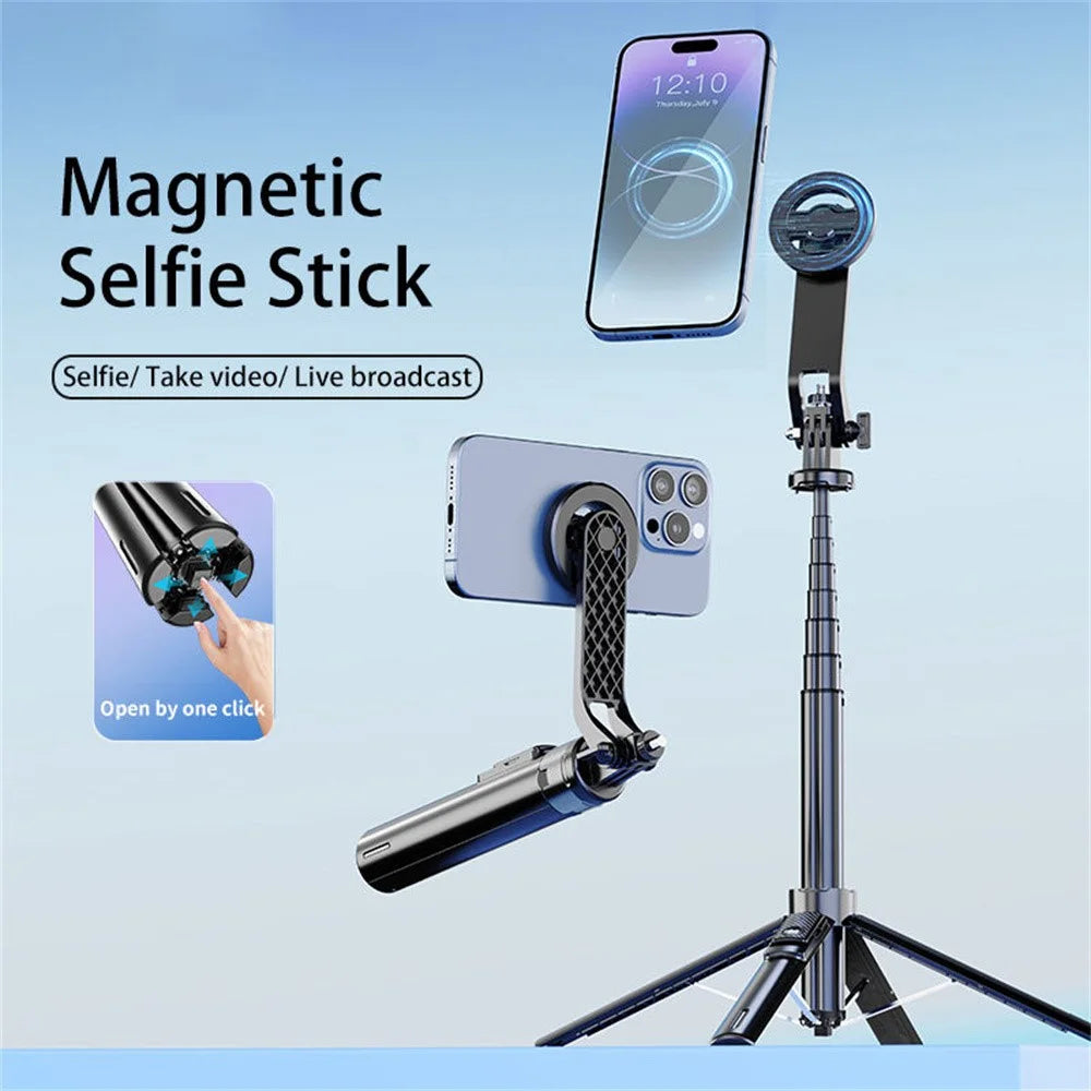 P135 Handheld Phone Selfie Stick Anti-Shake Magnetic Extendable Four-Legged Bracket with 2 Fill Lights - Black - 3