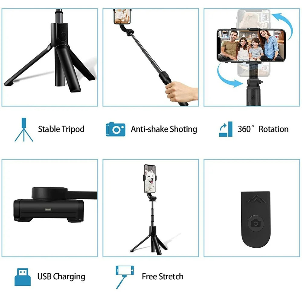 H5 Single Axis Stabilizer Smartphone Gimbal Extendable Selfie Stick Tripod with Bluetooth-Compatible Shutter - Black - 7