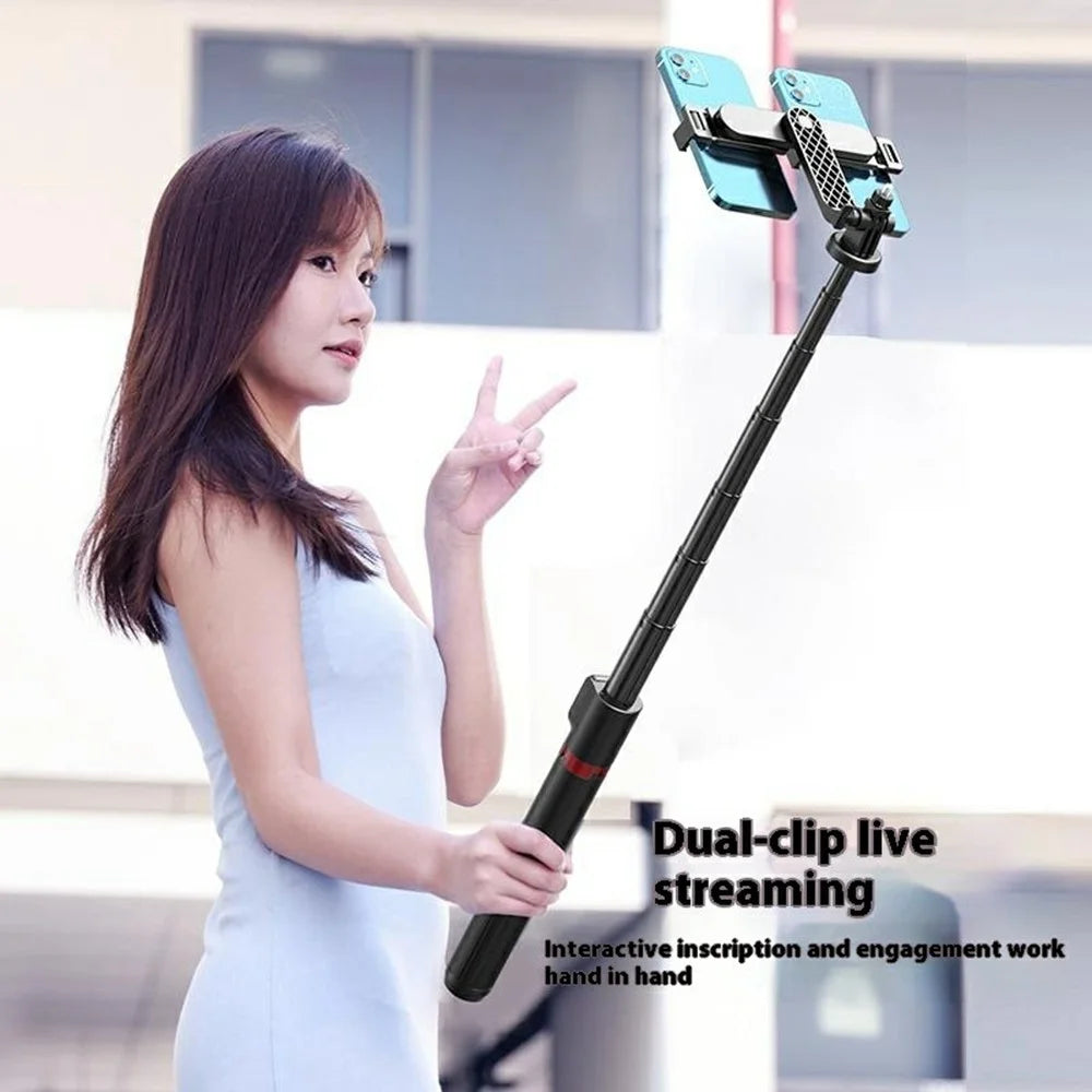 P225TK Dual Phone Clip Portable Selfie Stick Extended Aluminum Alloy Stand with TikTok Remote Control - 4
