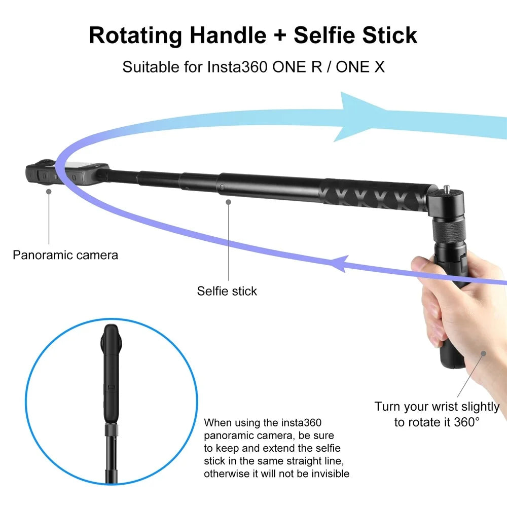 PULUZ PU887B For Insta360 X3 Handle Tripod Bullet Time Rotating Desktop Stand with 110cm Selfie Stick Kit - 5