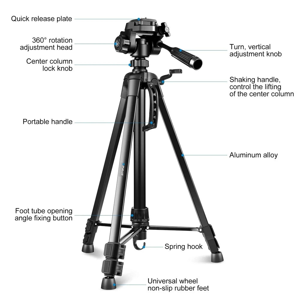 PULUZ PU3096 Smartphone Camera Selfie Live Streaming Tripod Stand with Pan Tilt Head and Phone Clamp - 6