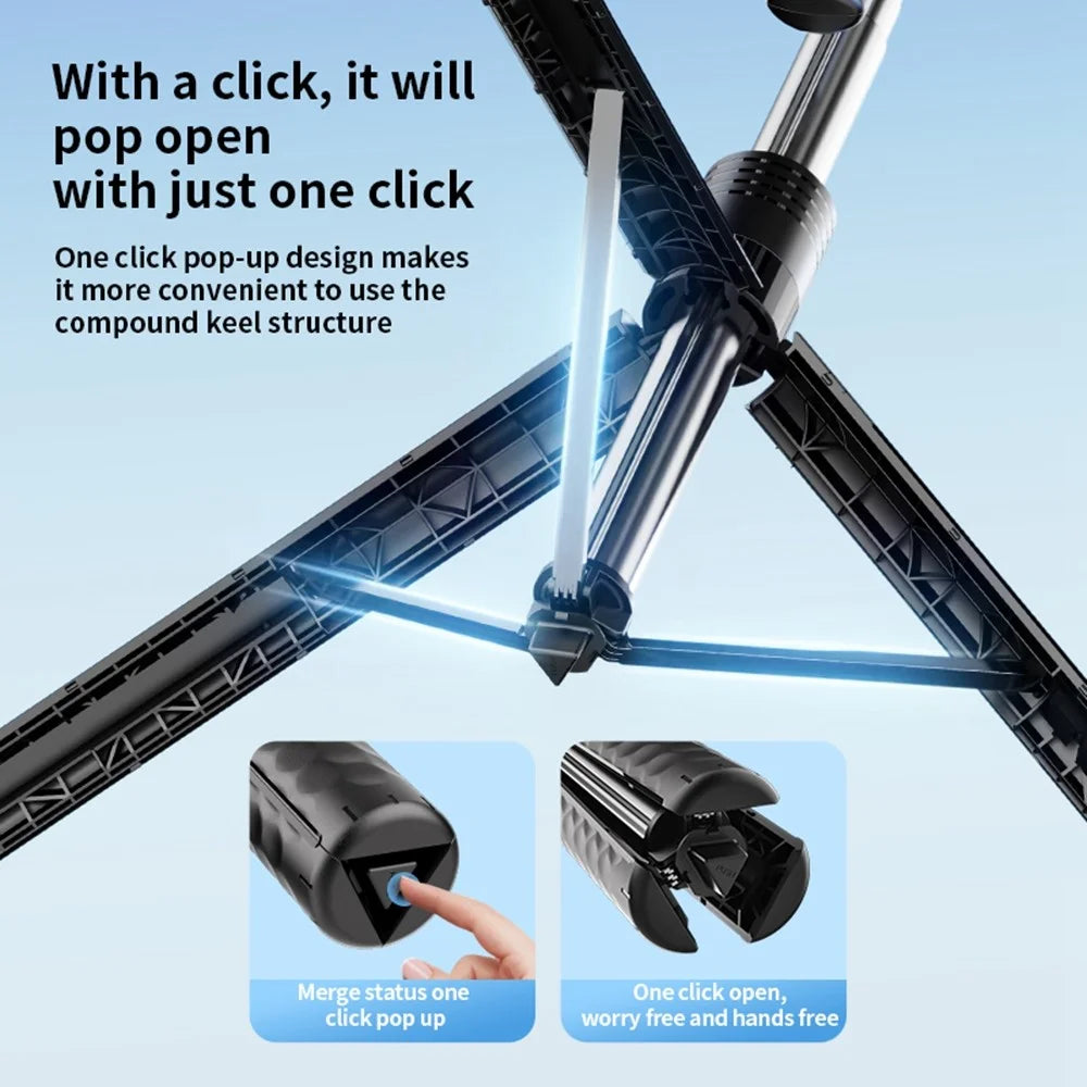 K50 Single Phone Clip TikTok Bluetooth-Compatible Selfie Stick 1.9m Extendable Tripod with 1 Fill Light - Black - 7