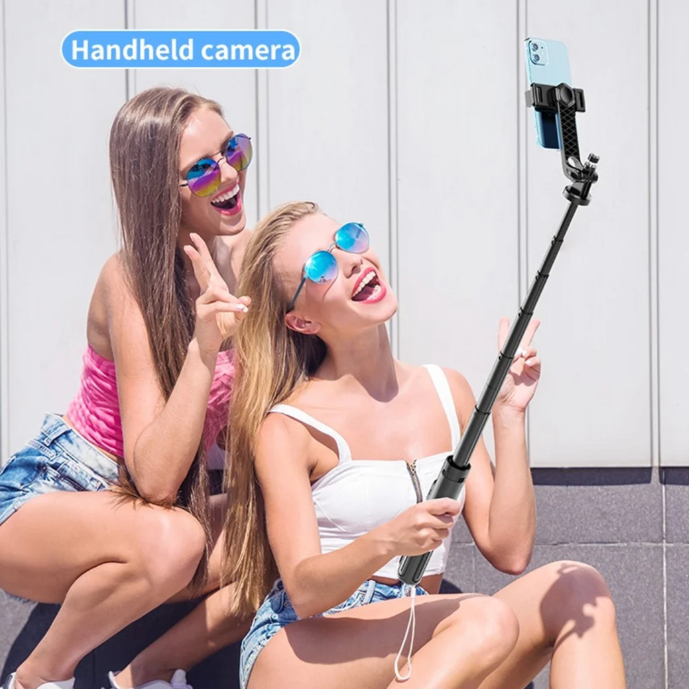 K27 Bluetooth-Compatible Selfie Stick Phone Extendable Live Streaming 4-Leg Stand with 1 Square Fill Light - Black - 4