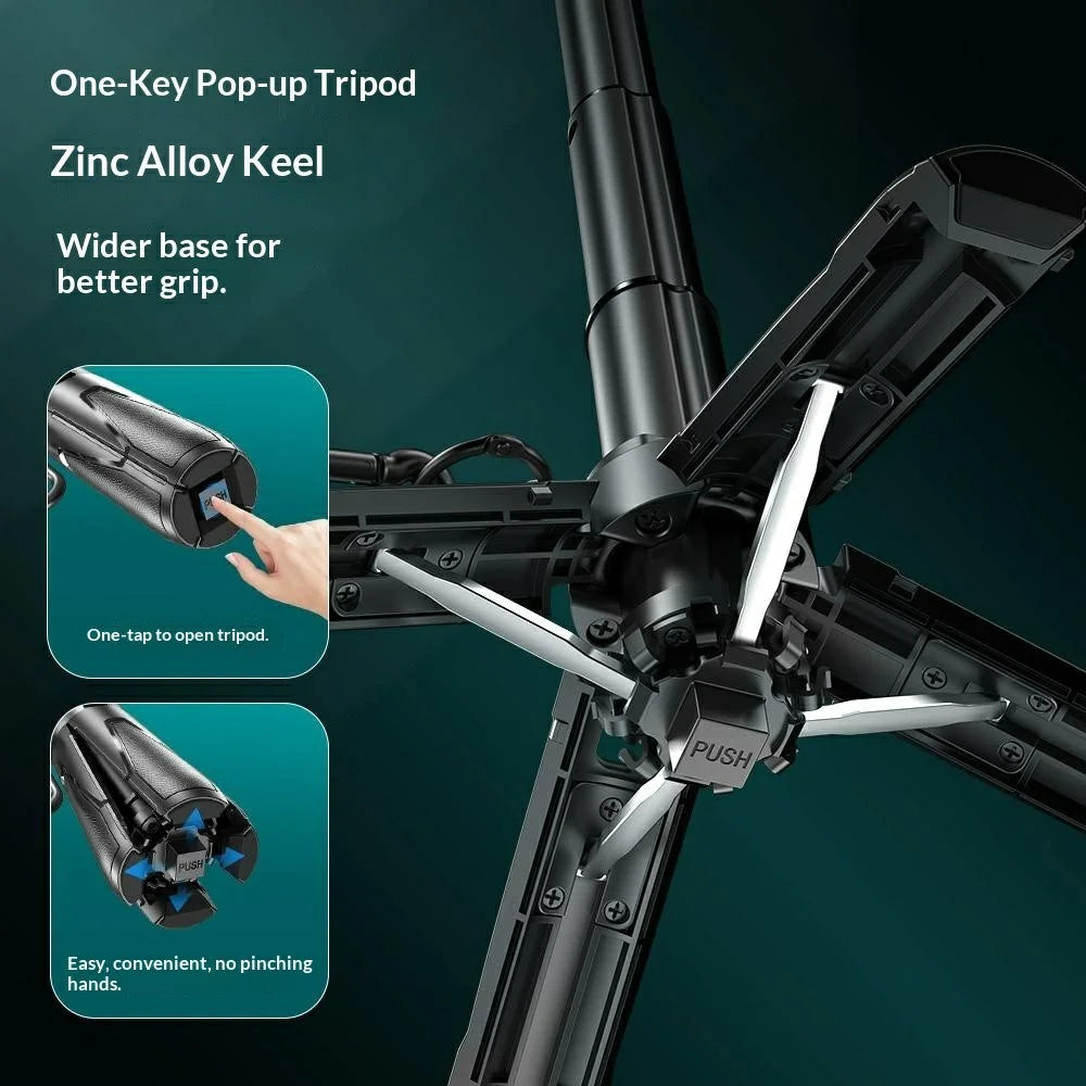 P15-Y Mini Selfie Stick with Dual G Pocket Lights / Remote Control, Portable Extendable Phone Tripod Stand - Black - 5