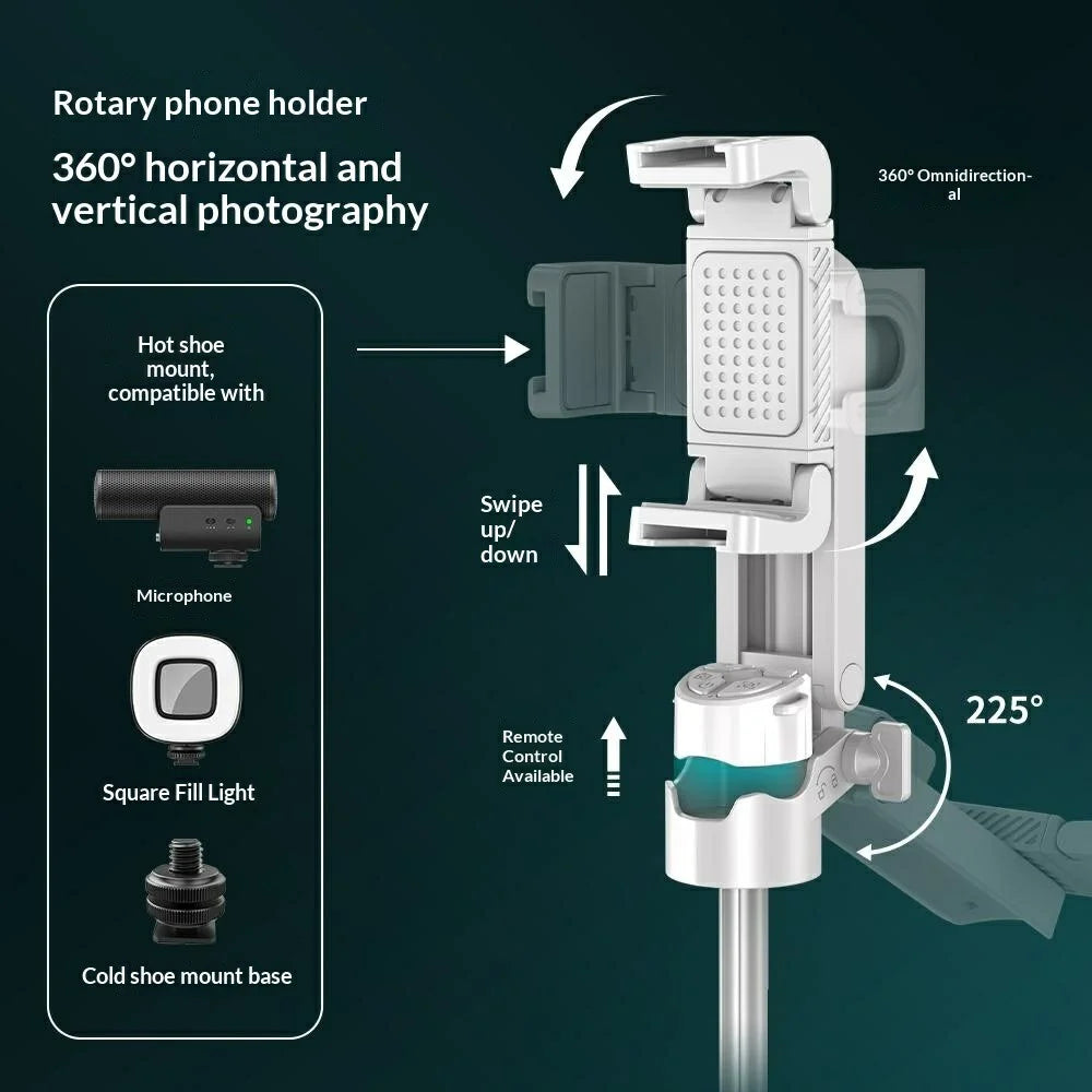 P15-Y Mini Selfie Stick with Dual K Pocket Lights / Remote Control, Portable Extendable Phone Tripod Stand - Black - 4