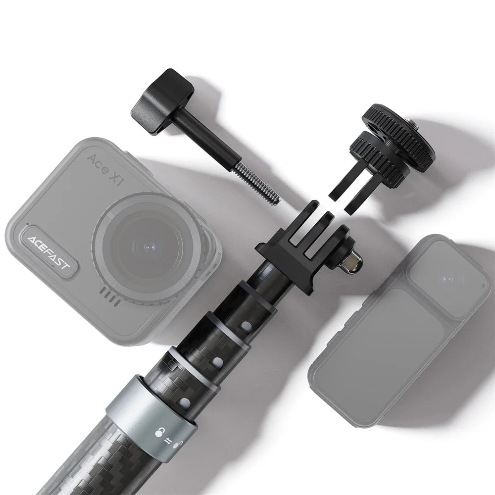 ACEFAST E38 1.2m Carbon Fiber Telescopic Selfie Stick 5 Level Adjustable Selfie Stick - Black / Grey - 6