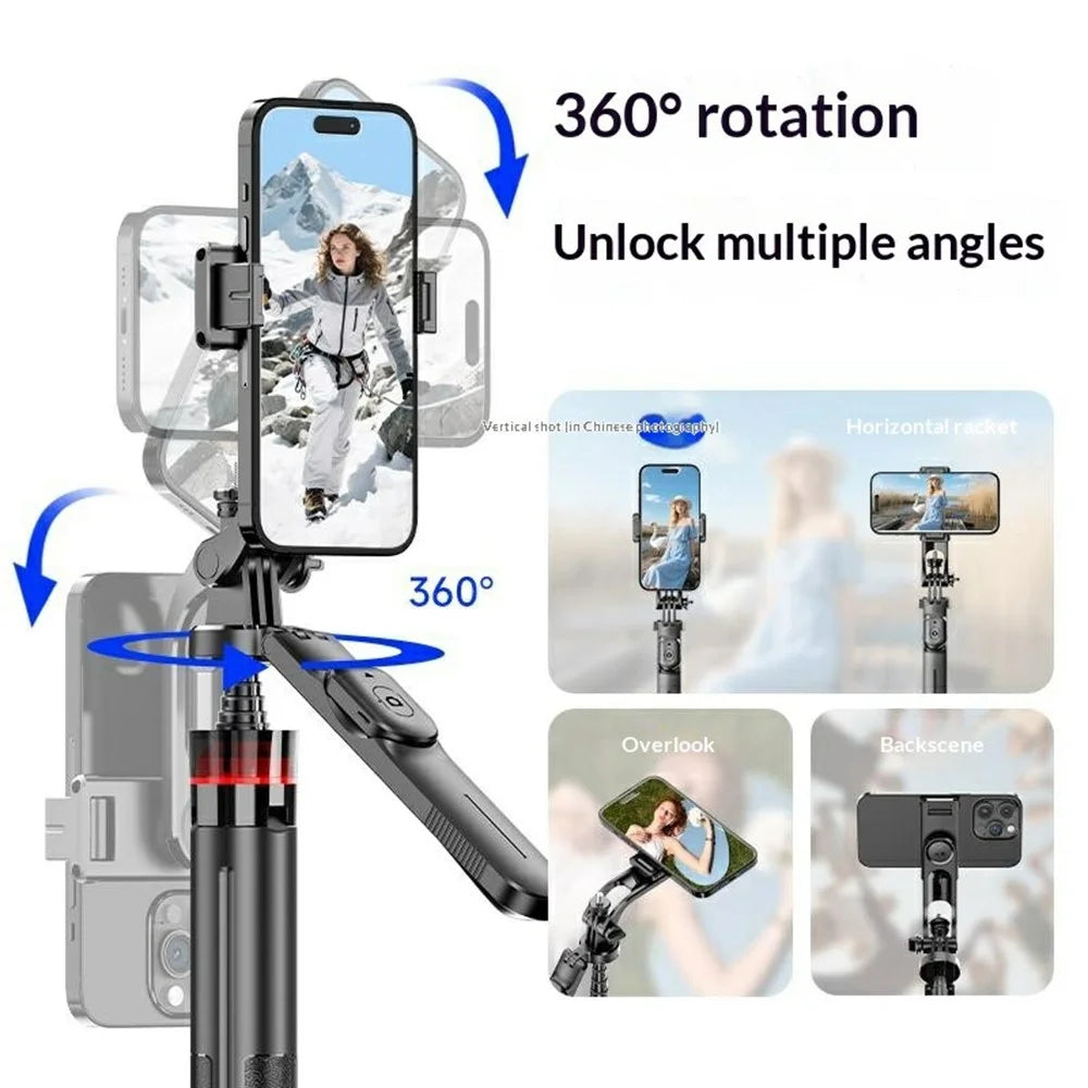 F06 One-Touch Deploy Selfie Stick Tripod 1300mm Extendable Automatic Tripod Stand for Travel, Vlogging - Black - 6