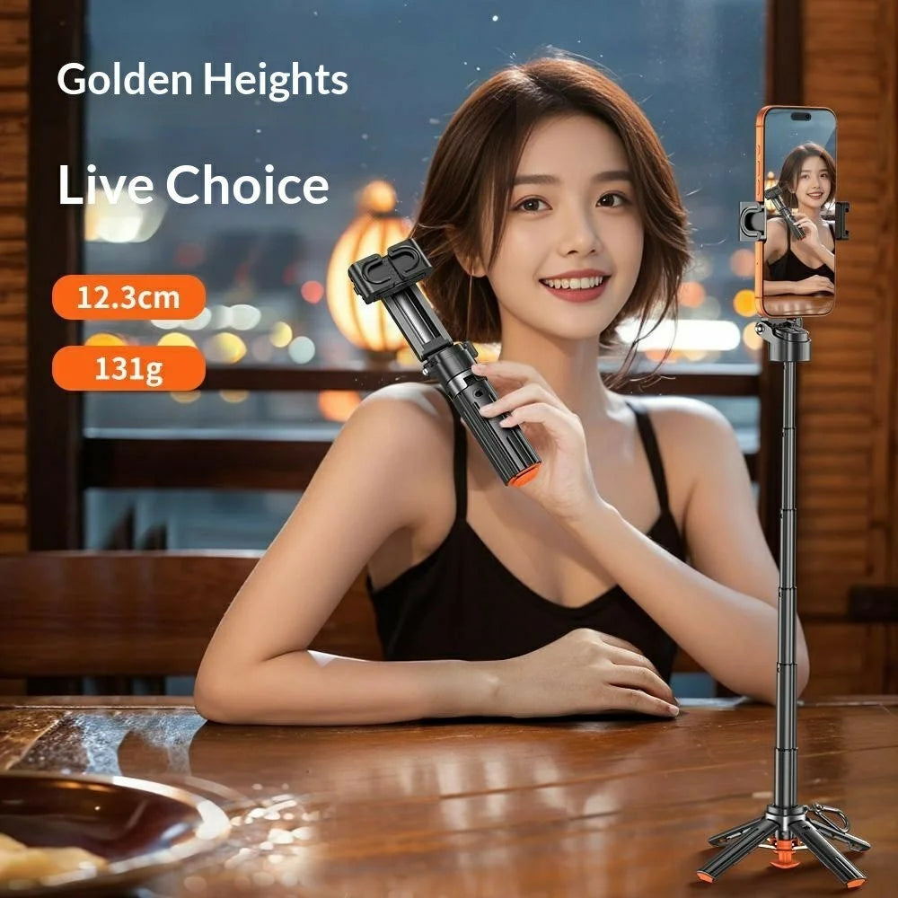 T13Y Bluetooth-compatible Selfie Stick Extendable Tripod Auto Open Zinc Alloy Phone Handle Holder - Black - 4