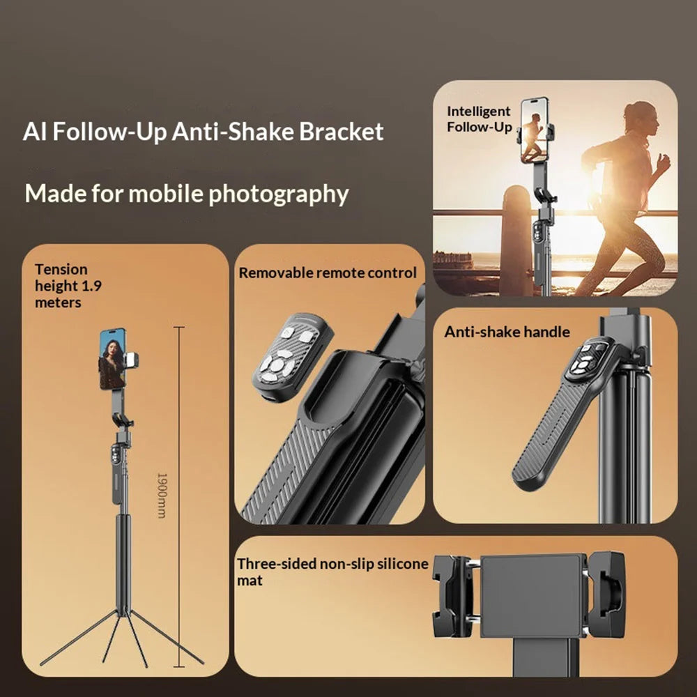 FUNSNAP A8 AI Tracking Phone Tripod 1.9m Extendable 4-Leg Stand for Live Streaming Video Recording (without Fill Light) - Black - 4